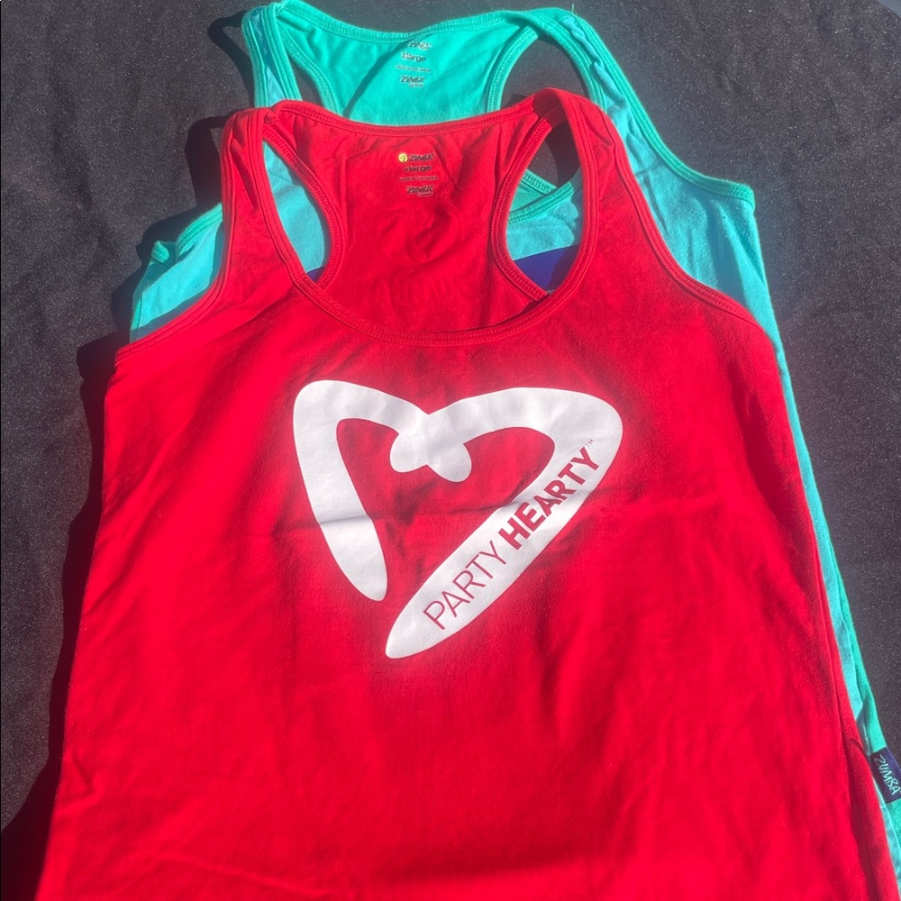 Zumba Red and Teal Party Hearty Tank Tops